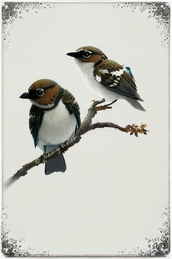 Birds Decor, Shabby Chic Bird Sign, Brown Sparrow Retro Aluminum Sign, Natural Home Decor, Abstract Bird Metal Tin Sign Two Sparrows Art Decor, Boho Farmhouse Decor 5.5x8 Inches
