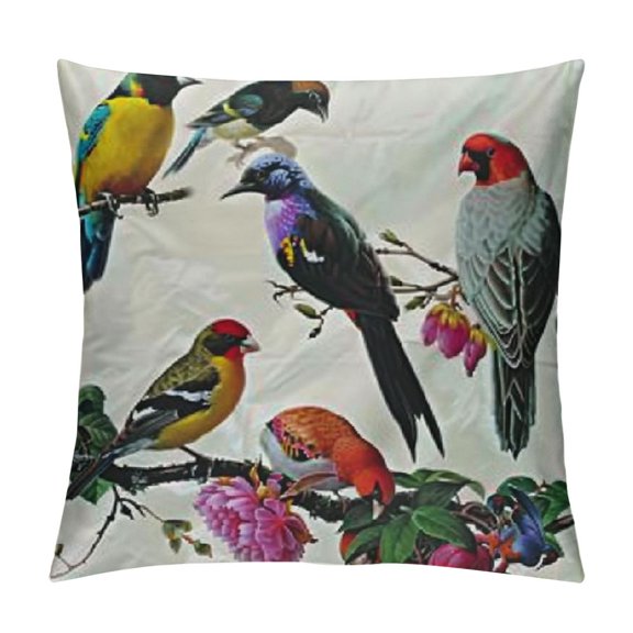 Birds Decorative Throw Pillow Case Pack Tropical Parrot Java Sparrow Bullfinch Toucan and Turaco Colorful Animal Composition, Cushion Cover for Couch Living Room Car,, Multicolor