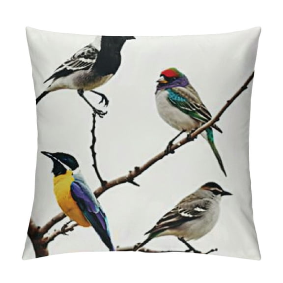 Birds Decorative Throw Pillow Case Tropical Parrot Java Sparrow Bullfinch Toucan and Turaco Colorful Animal Composition, Cushion Cover for Couch Living Room Car, , Multicolor