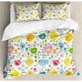 thumbnail image 1 of Birds Duvet Cover Set, Colorful Spring Animals Art for Nature Design Pattern Colorful Composition Print, Decorative 3 Piece Bedding Set with 2 Pillow Shams, Calking Size, Multicolor, by Ambesonne, 1 of 3