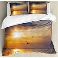 thumbnail image 1 of Birds Duvet Cover Set, Early Morning Sunrise over the Ocean and a Bird Horizon Nature Panoramic View, Decorative 3 Piece Bedding Set with 2 Pillow Shams, King Size, Blue and Orange, by Ambesonne, 1 of 3