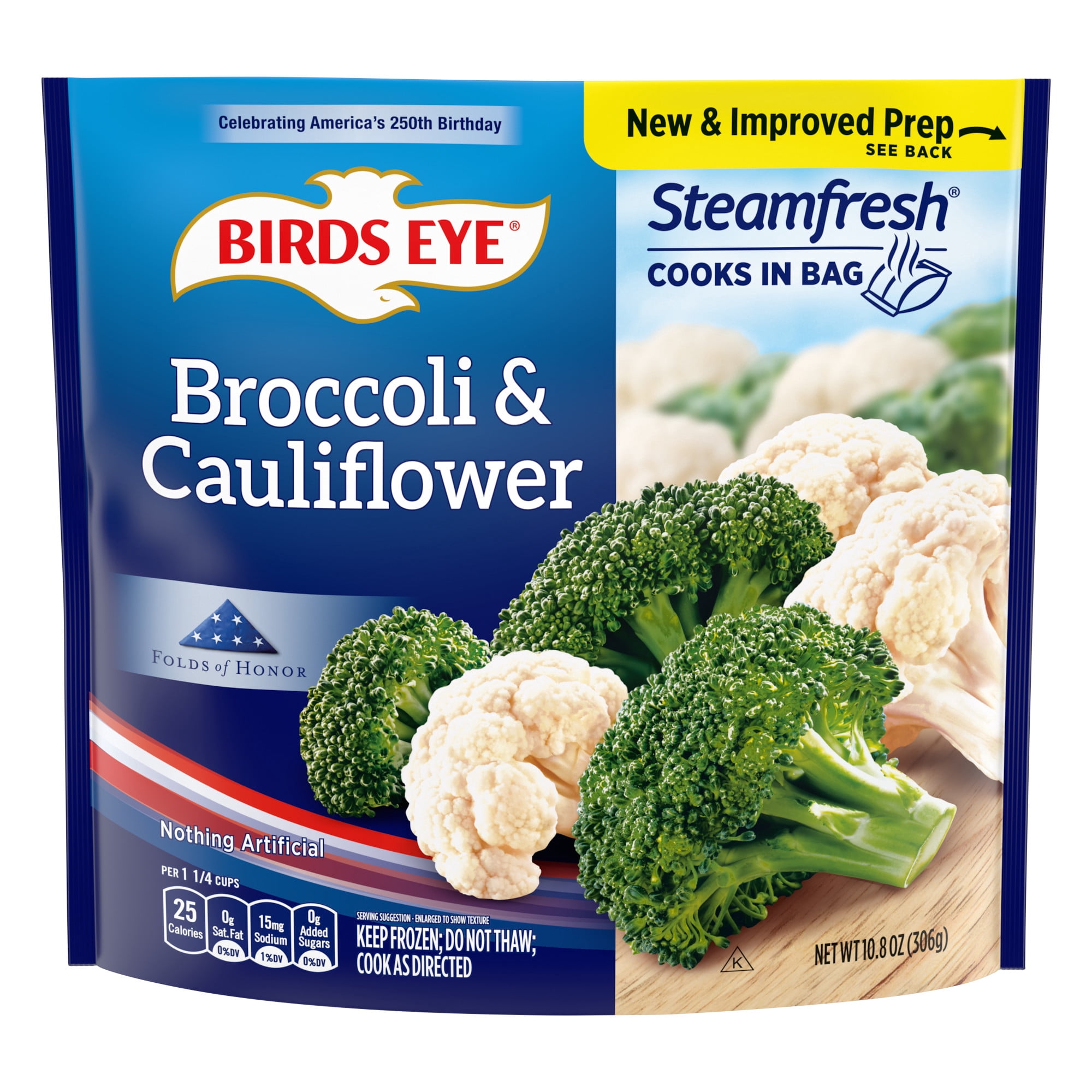 Birds Eye Steamfresh Broccoli and Cauliflower, Frozen Vegetables, 10.8 oz. Bag