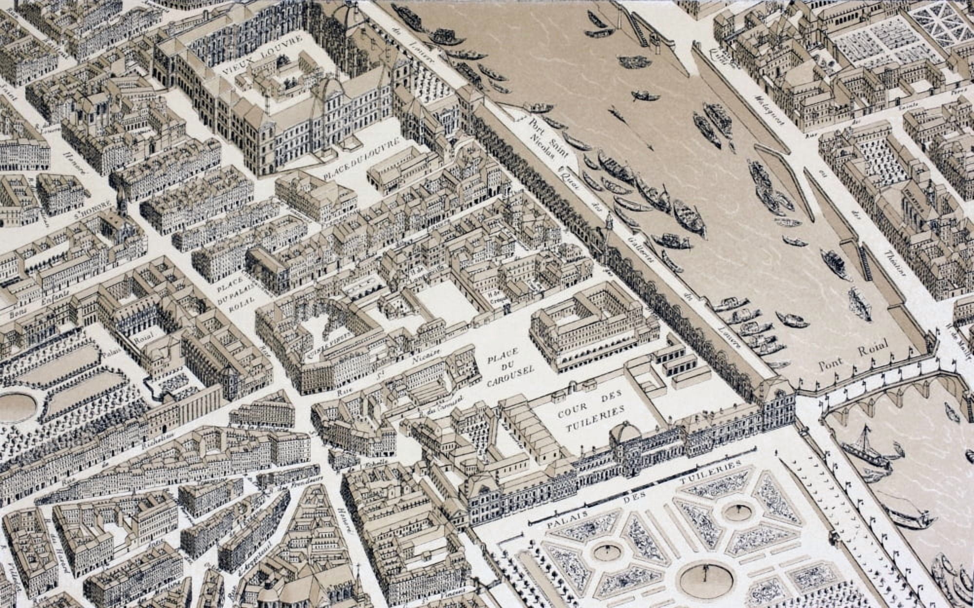 Birds Eye View Of Paris France In 1730 From Xviii Siecle Institutions Usages Et Costumes Published Paris 1875 Canvas Art - Ken Welsh Design Pics (18 x 11)