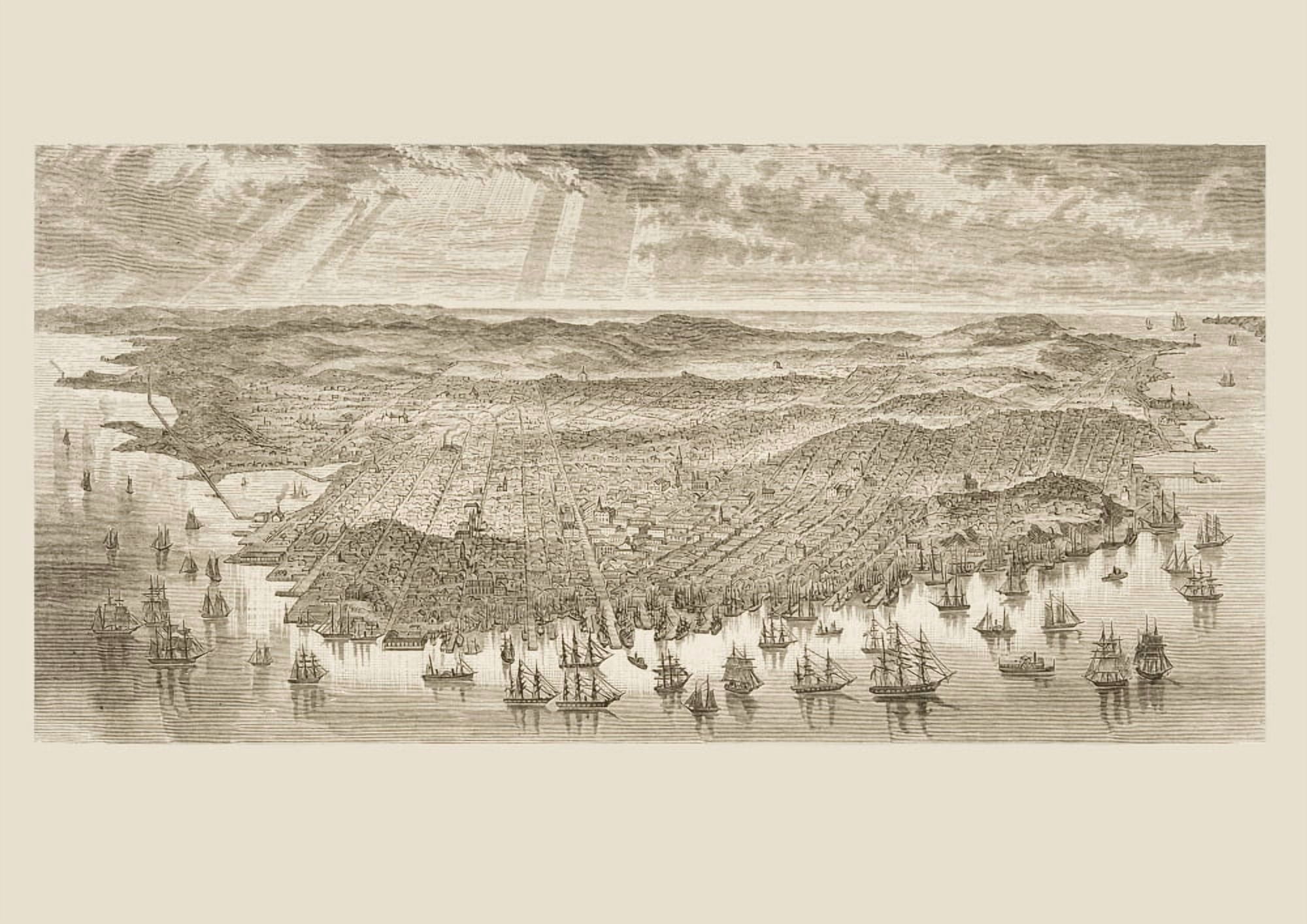 Birds Eye View Of San Francisco California In 1875 From American Pictures Drawn With Pen And Pencil By Rev Samuel Manning Circa 1880 Canvas Art - Ken Welsh Design Pics (16 x 11)