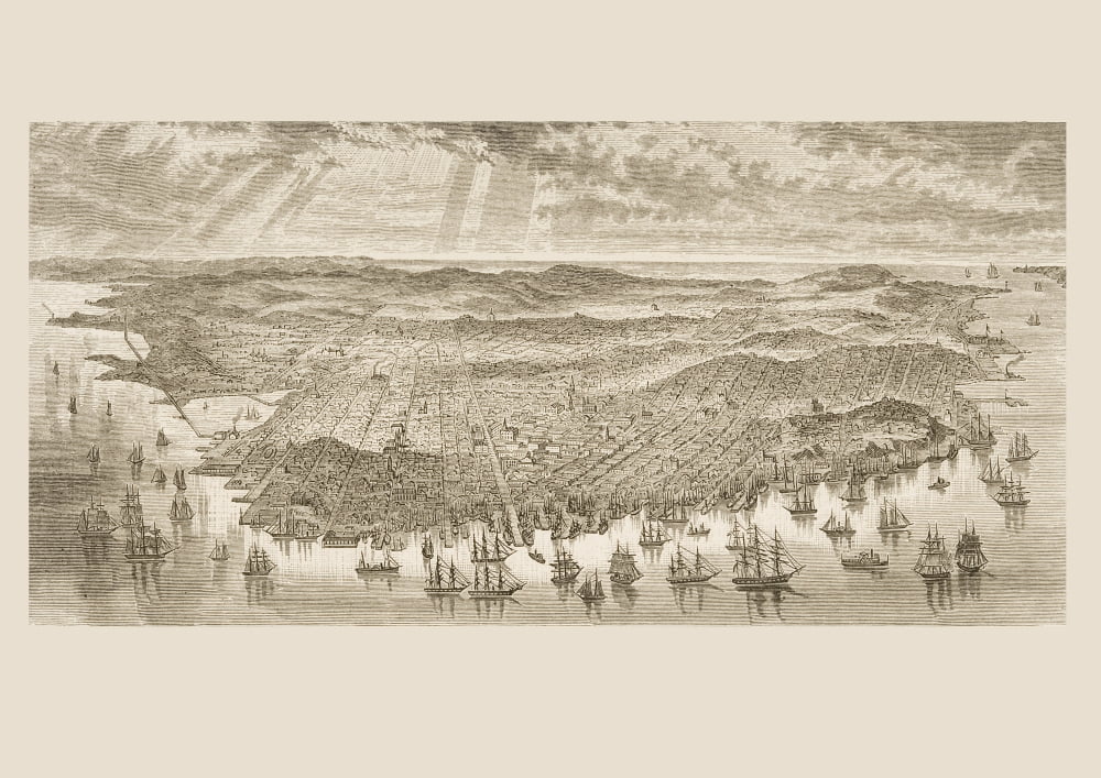 Birds Eye View Of San Francisco California In 1875 From American Pictures Drawn With Pen And Pencil By Rev Samuel Manning Circa 1880 Canvas Art - Ken Welsh Design Pics (32 x 22)
