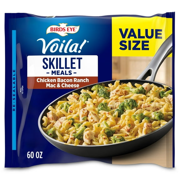 Birds Eye Voila! Chicken Bacon Ranch Mac & Cheese Skillet Meals, Frozen Meal, 60 oz. Value Size Bag