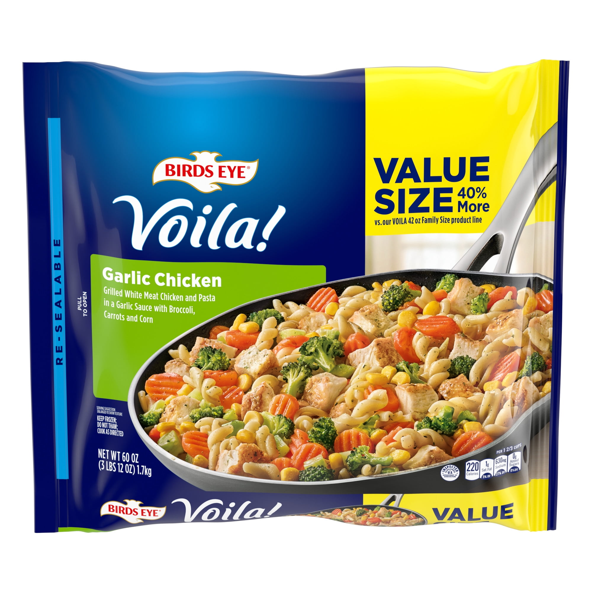 Birds Eye Voila! Family Size Garlic Chicken Skillet TV Dinner Meal, 60