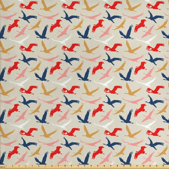 Birds Fabric by the Yard, Migrating Pelicans Silhouette Dovetail in the Sky Contemporary Style Nature Concept, Decorative Upholstery Fabric for Sofas and Home Accents, Multicolor by Ambesonne