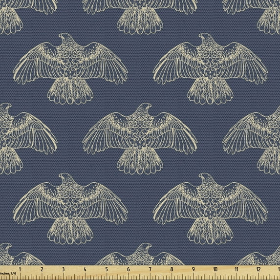 Ambesonne Birds Fabric by the Yard Upholstery, Soaring Bird of Prey, 1 Yard, Slate Blue Mustard