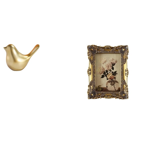 Birds Figurine Golden Birds Figurine Picture Frame Antique Design Decorative Accent for Home Office Hallway