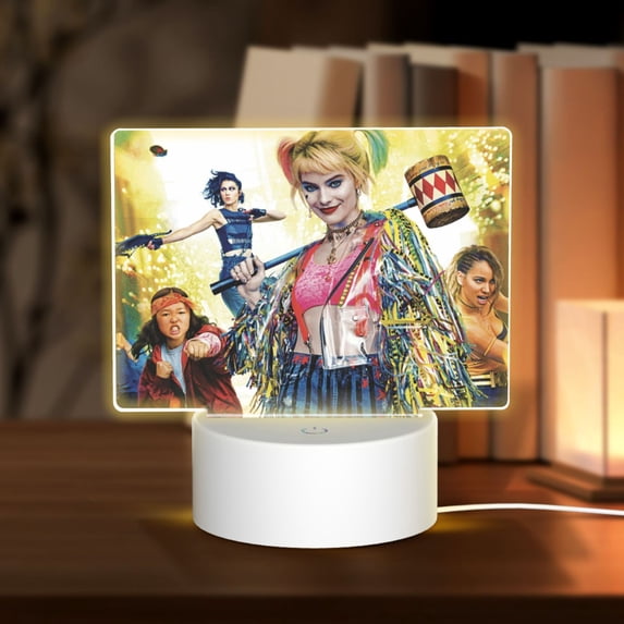Birds Film Prey Harley Quinn Acrylic Night Light Adjustable 3 Light Modes USB Cable Lamp Light Display Base Rectangular LED Light For Bookshelves Desk Bedside Tables Bedroom Child Room
