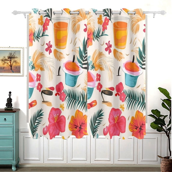 Birds Floral Flowers Leaves Drink Blackout Curtain Panels 63x55in Drapes Privacy Assured for Living room Bedroom Bathroom 2 panels set