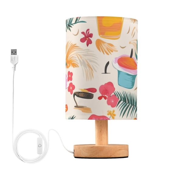 Birds Floral Flowers Leaves Drink Table Lamp USB Bedside Desk Nightstand Lamp Printed Gifts Small Lamp Wood Base for Bedroom Living Room Kids Room College Dorm