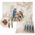 thumbnail image 1 of Birds Floral Placemats Set of 2, Farmhouse Vintage Pink Flower Leaf Washable Wipeable Table Mats for Dining Tables, Indoor Outdoor Kitchen Place Mats for Holiday Party Table Decor, 1 of 9