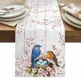 thumbnail image 1 of Birds Floral Table Runner - 70 Inch Long, Kitchen Dining Table Runner Dresser Scarves, Farmhouse Country Pink Flower Leaf Wood Grain Farmhouse Decor for Coffee Tables Wedding Party Banquet, 1 of 8