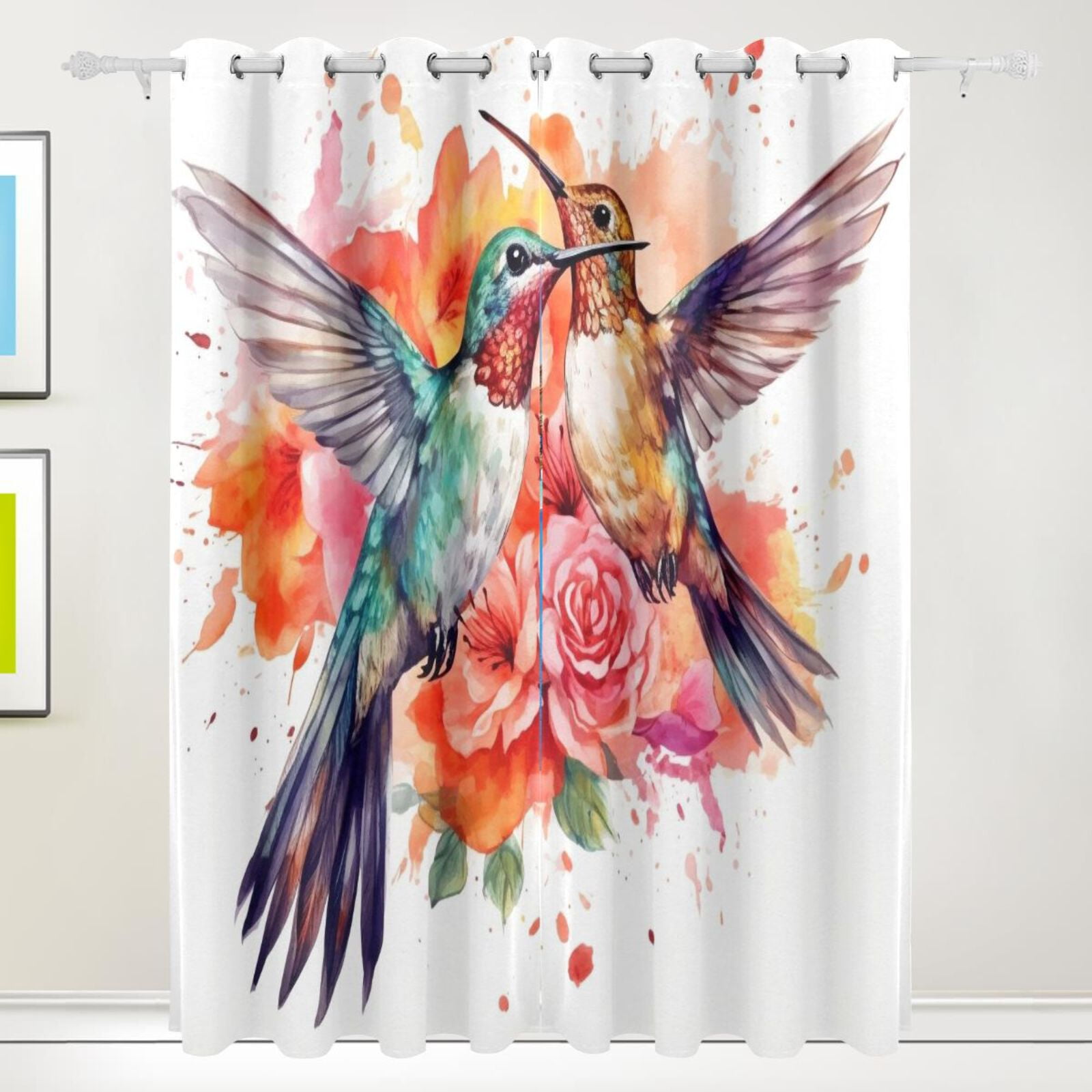 Birds Flowers Black Out Curtains 72 Inch Length Curtains for Sliding Glass Doors Bedroom Living Room 2 Pack
