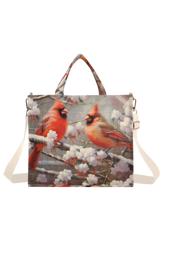Birds Flowers Branches Trees Corduroy Tote Bag Handbag Large Messenger Bag Shoulder Crossbody Zipper Bag Purse