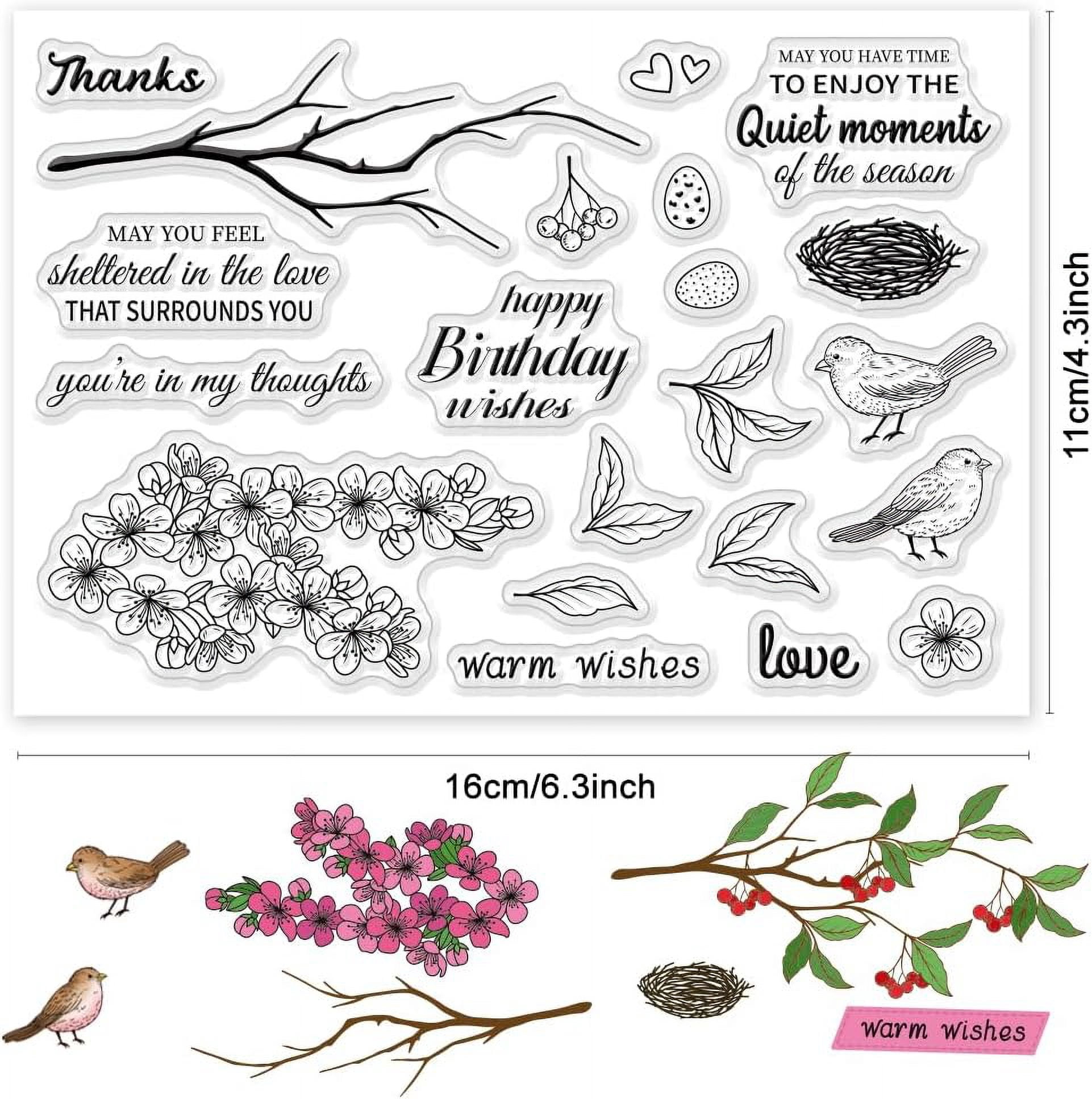 Birds Flowers Clear Stamps for Card Making Tree Transparent Rubber ...