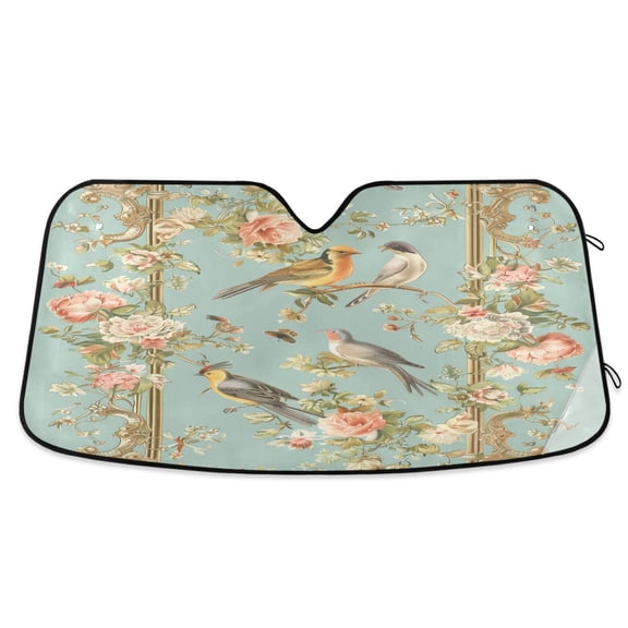 Birds Flowers Frame Car Windshield Sun Shade Foldable Car Front Window Visor Heat and UV Protection 53x23.5