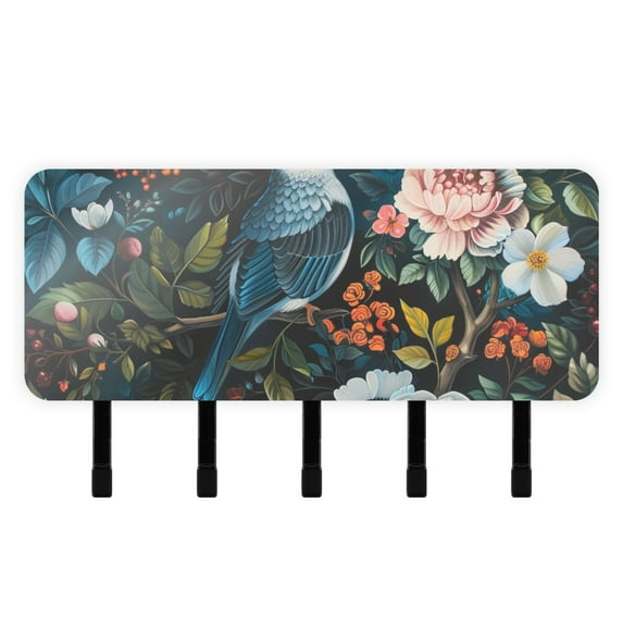 Birds Flowers Key Holder for Wall Mail Holder Organizer with 5 Key Hooks Wall Mount Key Rack with Shelf