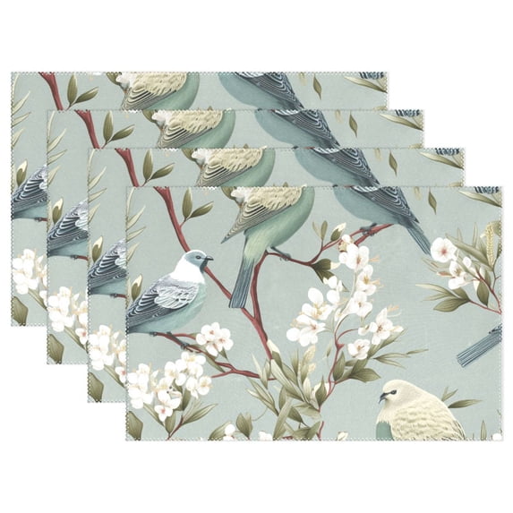 Birds Flowers Leaves Branches 12×18 inch Placemats Heat Resistant Washable Foldable Rectangular Placemats Set Decoration Indoor Outdoor for Kitchen Dining Table 6PCs