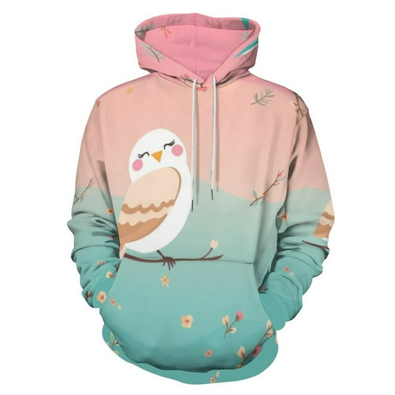 Birds Flowers Pastel Men's Women Vintage 3D Hooded Sweatshirt - All-Season Loose Fit Streetwear