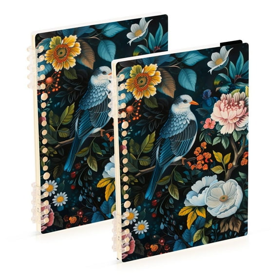 Birds Flowers Ring Binder Notebook Journey Note Diary College Ruled Spiral Notebook Study Loose Leaf Paper A5 60 Pages