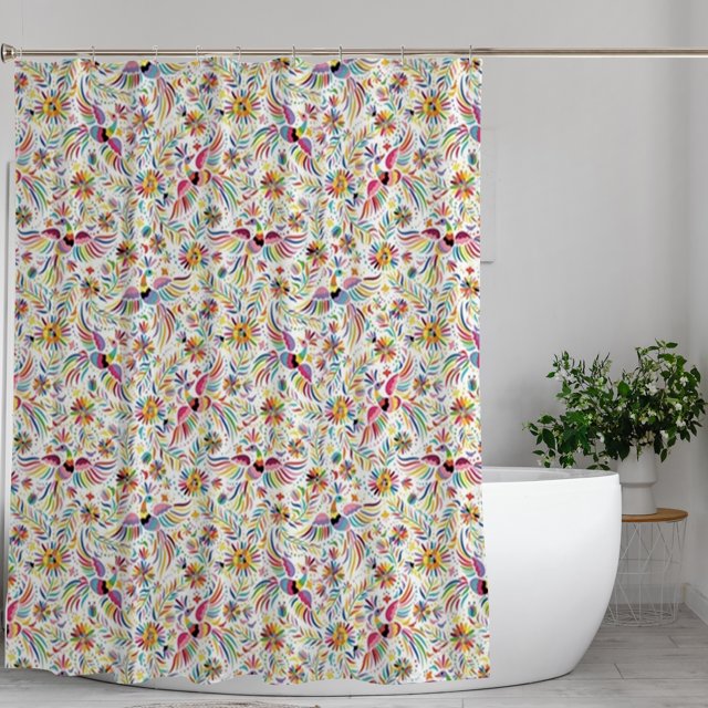 Birds Flowers,Shower Curtain for Bathroom,Birds Flowers Leaves and Dots