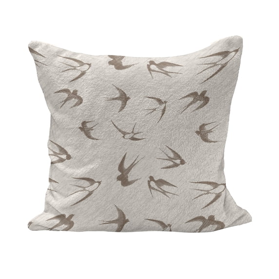 Birds Fluffy Throw Pillow Cushion Cover, Flying Bird Swallow Vintage Design Illustration Springtime Wildlife Classic Art, Decorative Square Accent Pillow Case, 24" x 24", Beige Brown, by Ambesonne