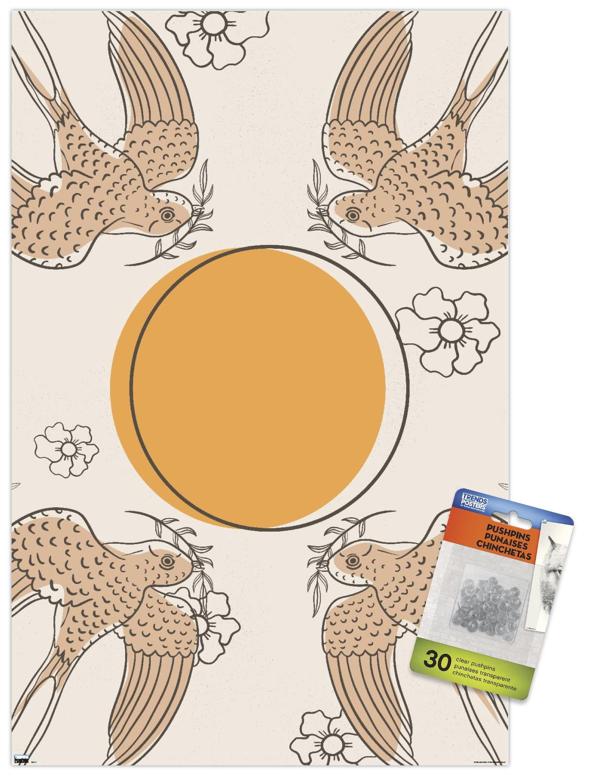 Birds Fly To The Sun Wall Poster with Push Pins, 14.725" x 22.375"