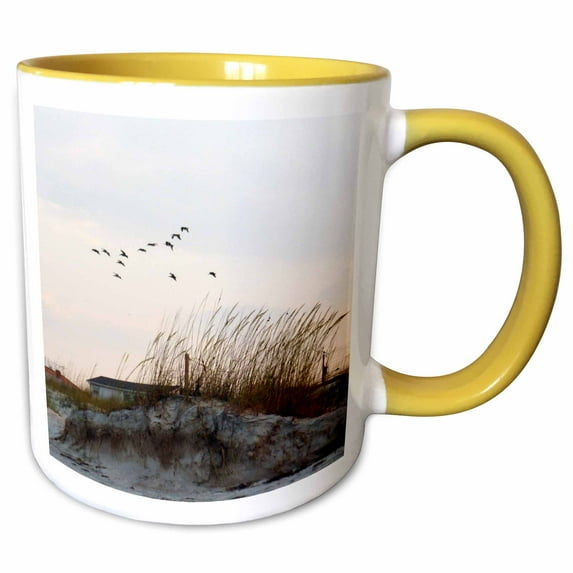 3drose, Birds Flying Over St Augustine Florida Beach Dune, 11oz Two-tone Yellow Mug