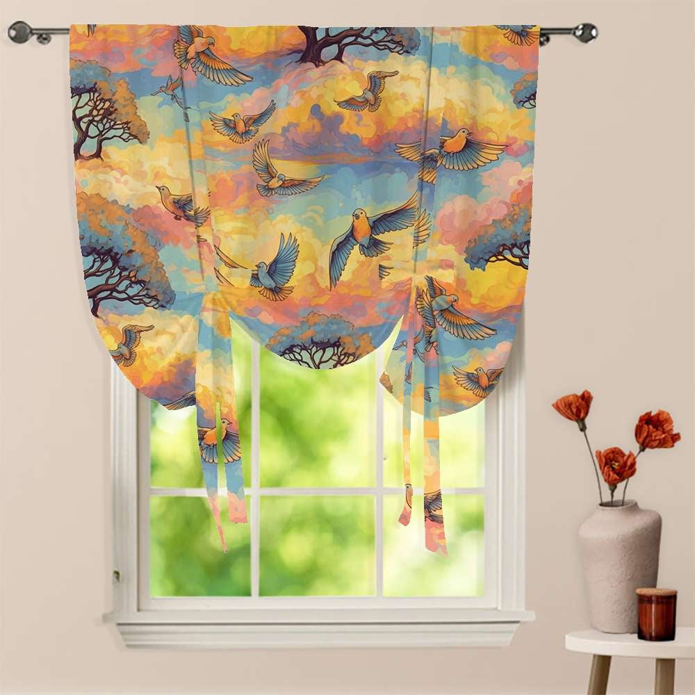 Birds Flying Over Trees Window Curtain for Living Room Roman Curtain ...