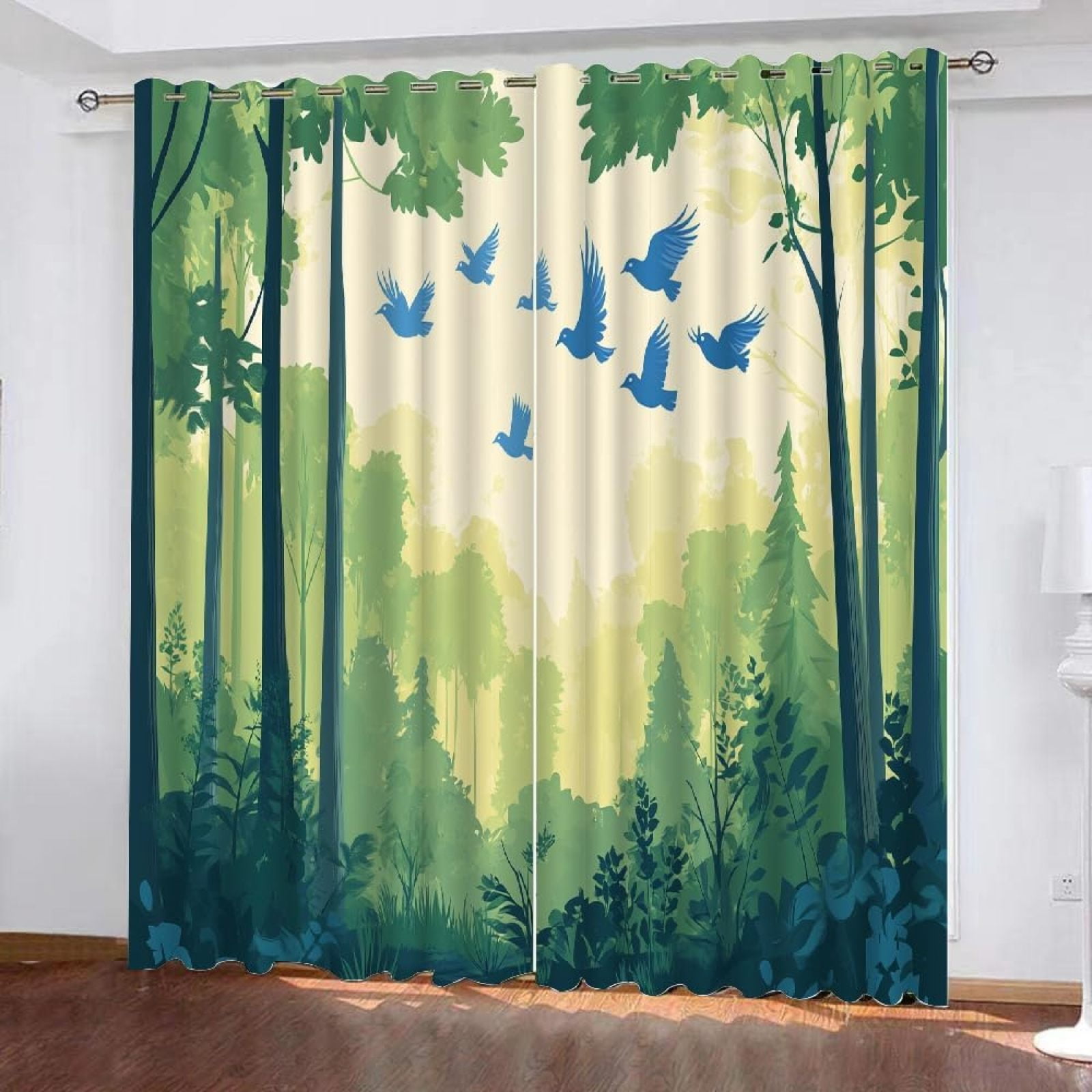 Birds Forest Nature Trees Blackout Curtains Spring Landscape Decor For ...