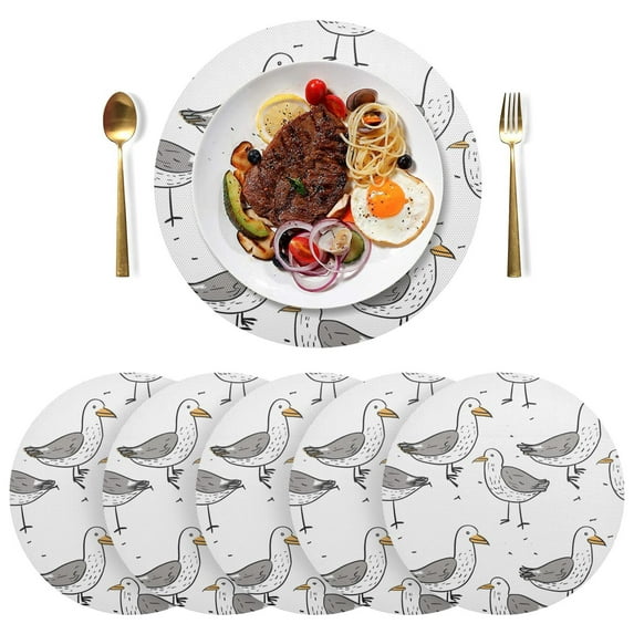 Birds Full Black Round Placemats Plate Mats 15 Inch Non-Slip Heat Resistant Washable PVC Set Indoor for Kitchen Dining Table 1PC
