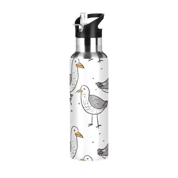 Birds Full Sports Water Bottle with Straw Lid Insulated Stainless Steel Leak Proof BPA Free Thermal Mug with Handle for Gym Yoga Cycling Camping