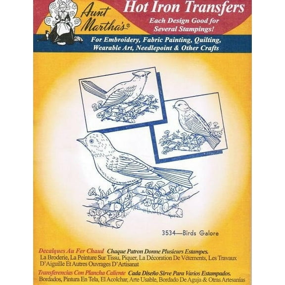 Birds Galore Aunt Martha's Hot Iron Embroidery Transfer