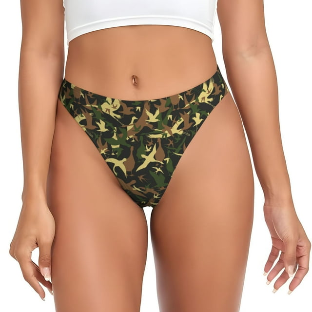 Birds Green Camouflage Thongs For Women Comfortable No Show Seamless Womens Thongs Underwear 0757