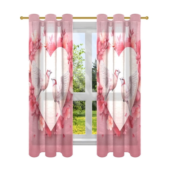 Birds Heart Flowers Floral Blackout Curtains Patio Door Curtains Window Decoration for Bedroom Living Room 2 Panels