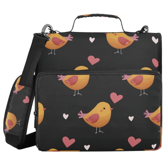 Birds Hearts Valentine Binder Bag with Shoulder Strap 3 Ring Zipper Binder File Folder Document Storage