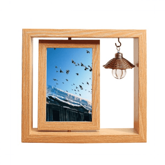 Birds House White Snow Sky Wooden Rotating Picture Photo Frame 4x6