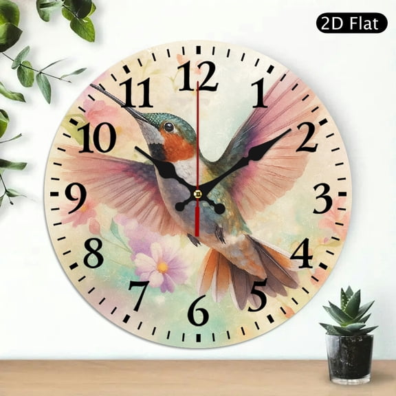 Birds Hummingbird Wall Clock Silent Non Ticking Wall Clocks Battery Operated Round Wall Decor for Bathroom Kitchen Bedroom 10 in