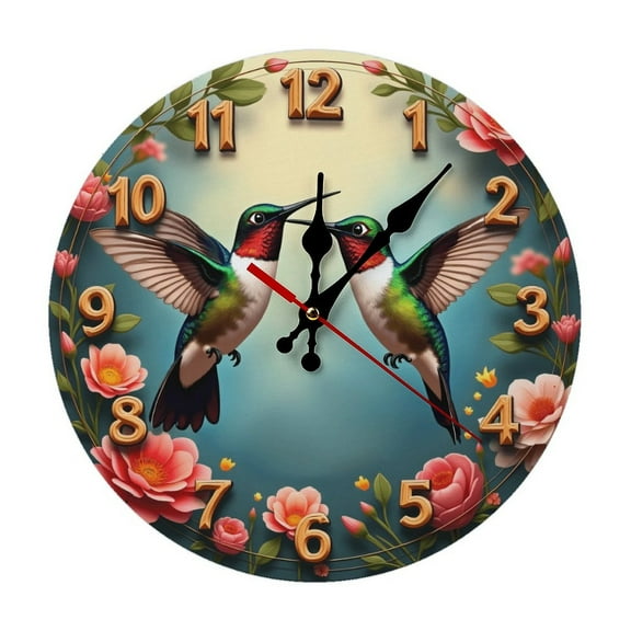 Birds Hummingbirds Flowers Wall Clock 10 Inch Silent Non Ticking Round Clock Decoration for Living Room Kitchen Bedroom Bathroom Office Classroom