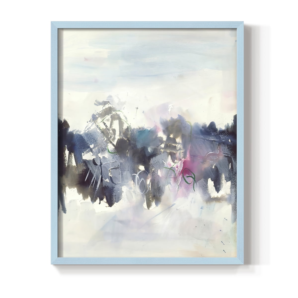 Birds II Framed Print in Blue Solid Wood Framed Print No Nail Hanging