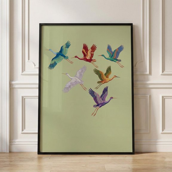 Birds In Flight Mid Century Heron Modern Crane Flock Poster Unframed Paper Print