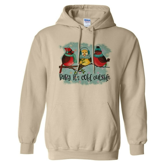 Birds It's Cold Outside Hoodie Sweatshirt Unisex 2X-Large Sand