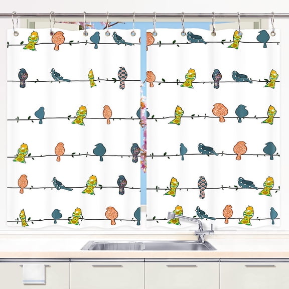 Birds Kitchen Curtains, Watercolor Birds Branch Botanical Kitchen Curtains Cafe Curtains, Cute Lovely Birds Vines Curtains for Living Room Bedroom, Farmhouse Curtain for Kitchen, 42X45Inch
