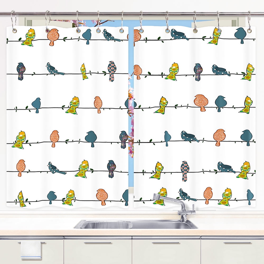 Birds Kitchen Curtains, Watercolor Birds Branch Botanical Kitchen ...