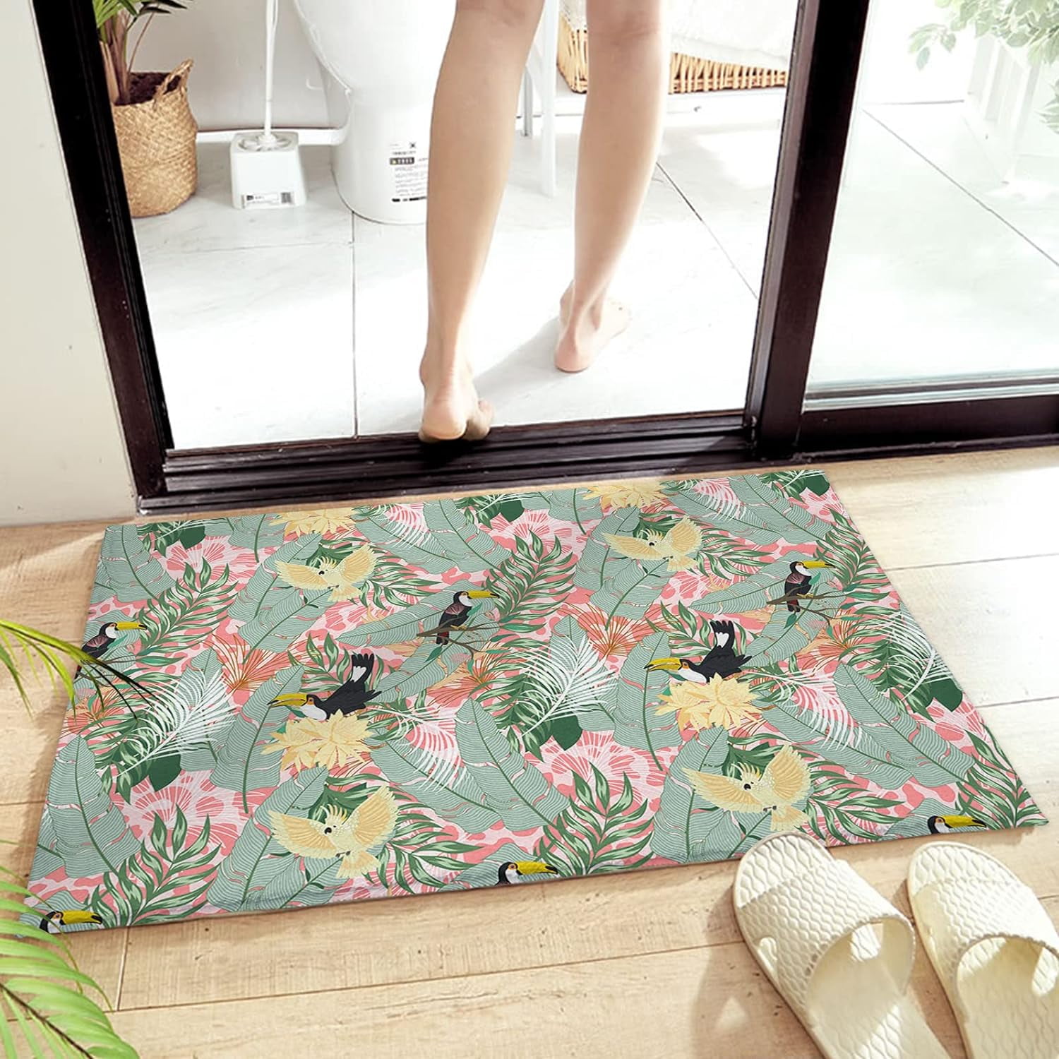 Birds Leaves Rug Non Slip Bath Mat, Soft Bath Rugs Botanical Wildflower ...