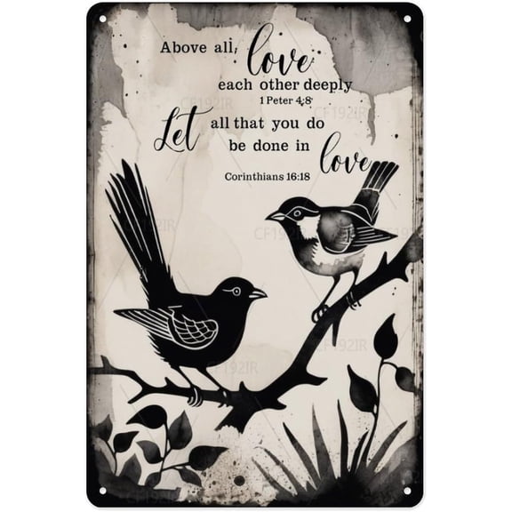 Birds Above All Love Each Other Deeply Vintage Aluminum Tin Sign - Sentimental Bird Lover Quote Decorative Metal Sign, 8x12 Inches, Romantic Anniversary Wall Decor for Bedroom Living Room