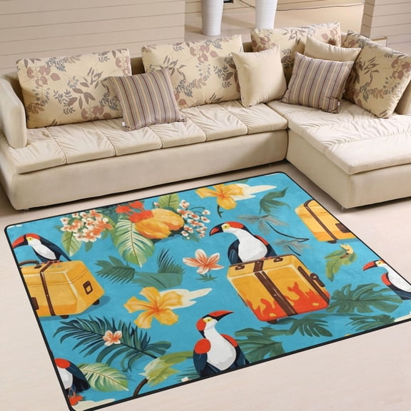 Birds Luggages Bags Leaves Flowers Area Rug Washable 80 x 58 Floor Carpet Mat Non Slip for Bedroom Living Room Home Decor